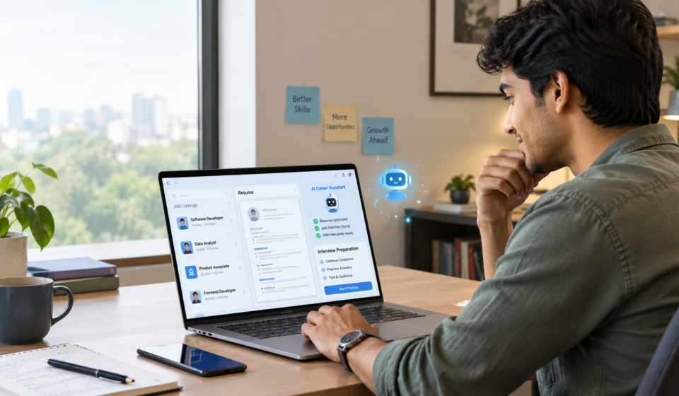 AI tools helping a job seeker search for jobs and improve a resume