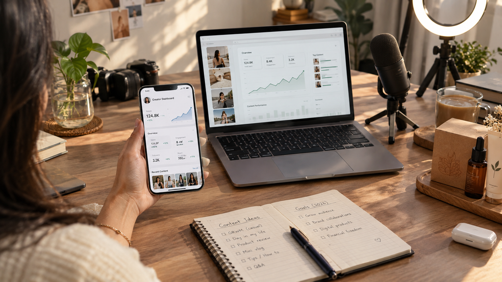 Content creator preparing a sponsored product shoot for a brand collaboration