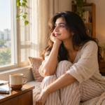 Young woman starting a simple morning routine at home