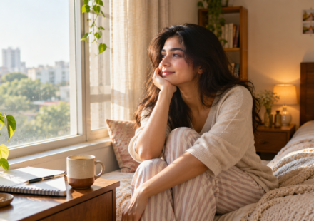 Young woman starting a simple morning routine at home