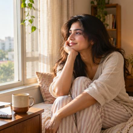 Young woman starting a simple morning routine at home