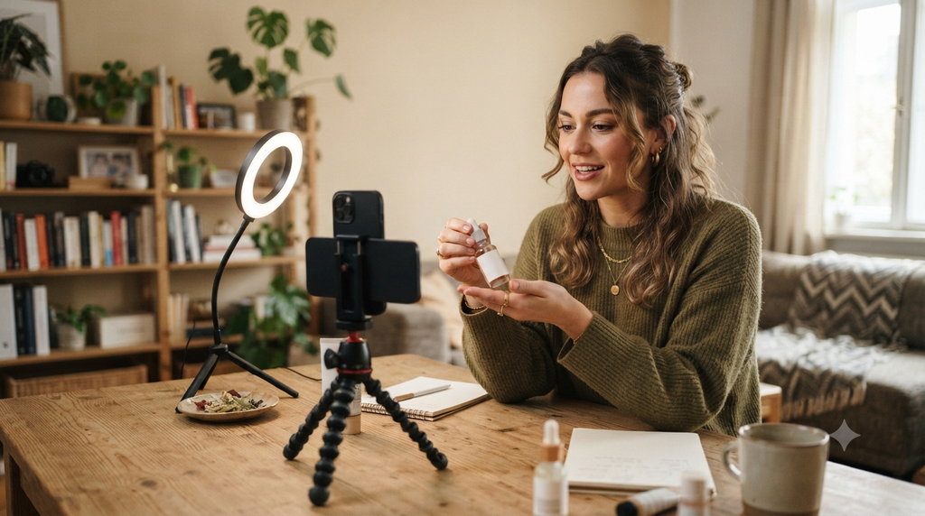 Creator filming authentic user-generated content with a smartphone