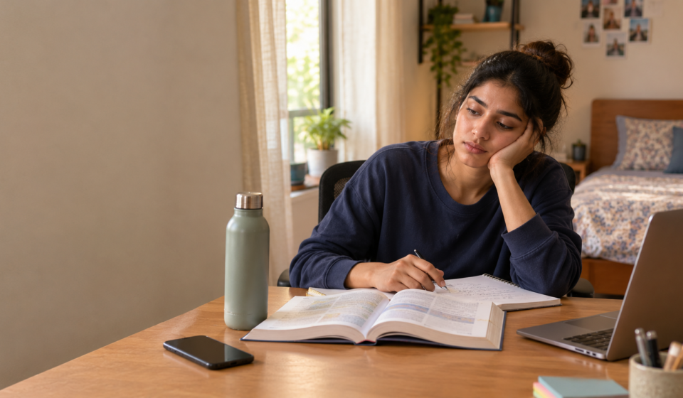Student putting away a phone to focus on studying